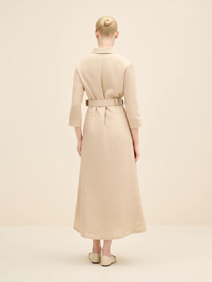NÉAN Belted Linen Midi Dress - Beige