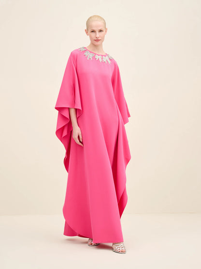 NÉAN Bow Embellished-Neck Kaftan Gown - Fuchsia