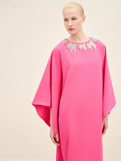NÉAN Bow Embellished-Neck Kaftan Gown - Fuchsia