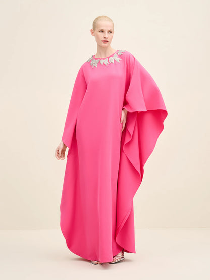 NÉAN Bow Embellished-Neck Kaftan Gown - Fuchsia