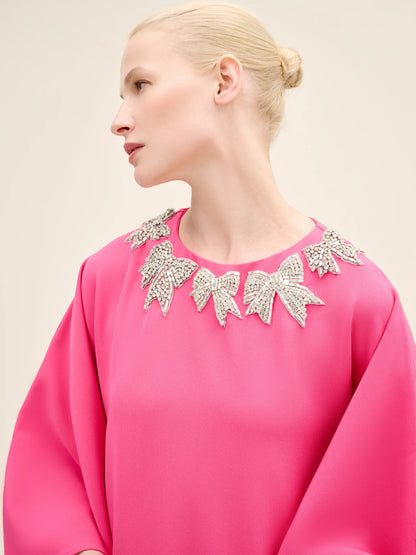 NÉAN Bow Embellished-Neck Kaftan Gown - Fuchsia
