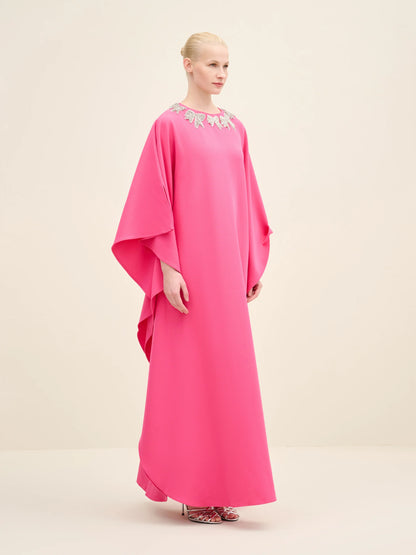 NÉAN Bow Embellished-Neck Kaftan Gown - Fuchsia