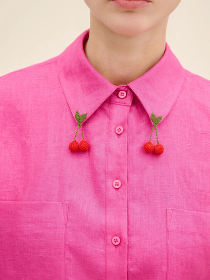 NÉAN Cherry-Needlework Linen Shirt - Fuchsia