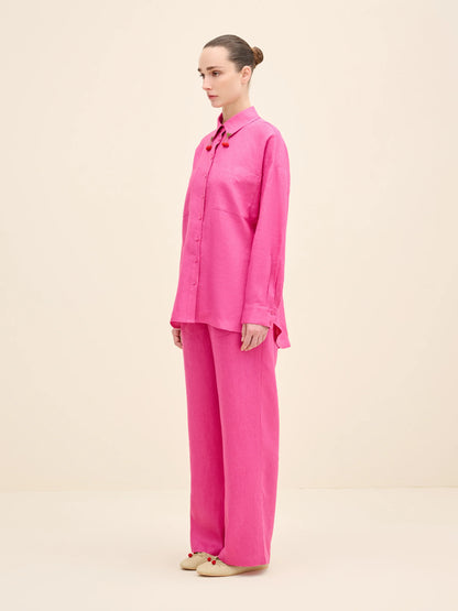 NÉAN Cherry-Needlework Linen Shirt - Fuchsia