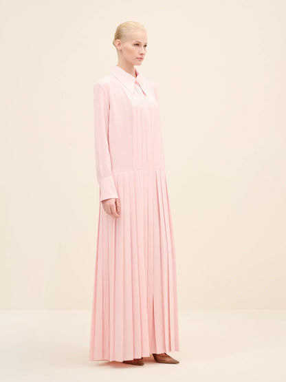 NÉAN Crepe Pleated Shirt Dress - Light Blush