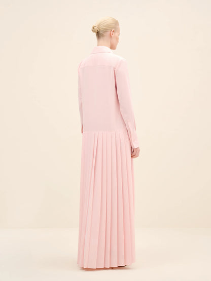 NÉAN Crepe Pleated Shirt Dress - Light Blush