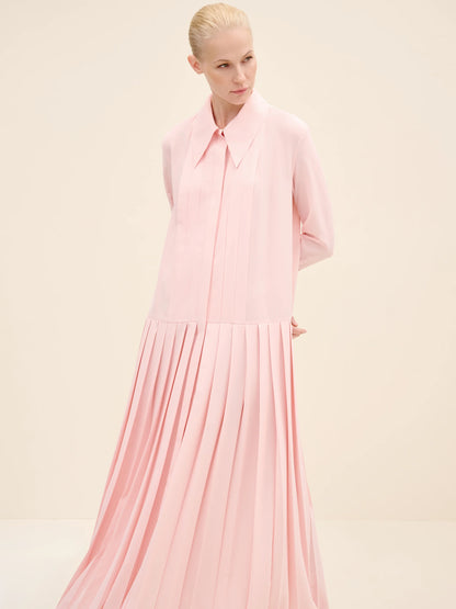 NÉAN Crepe Pleated Shirt Dress - Light Blush
