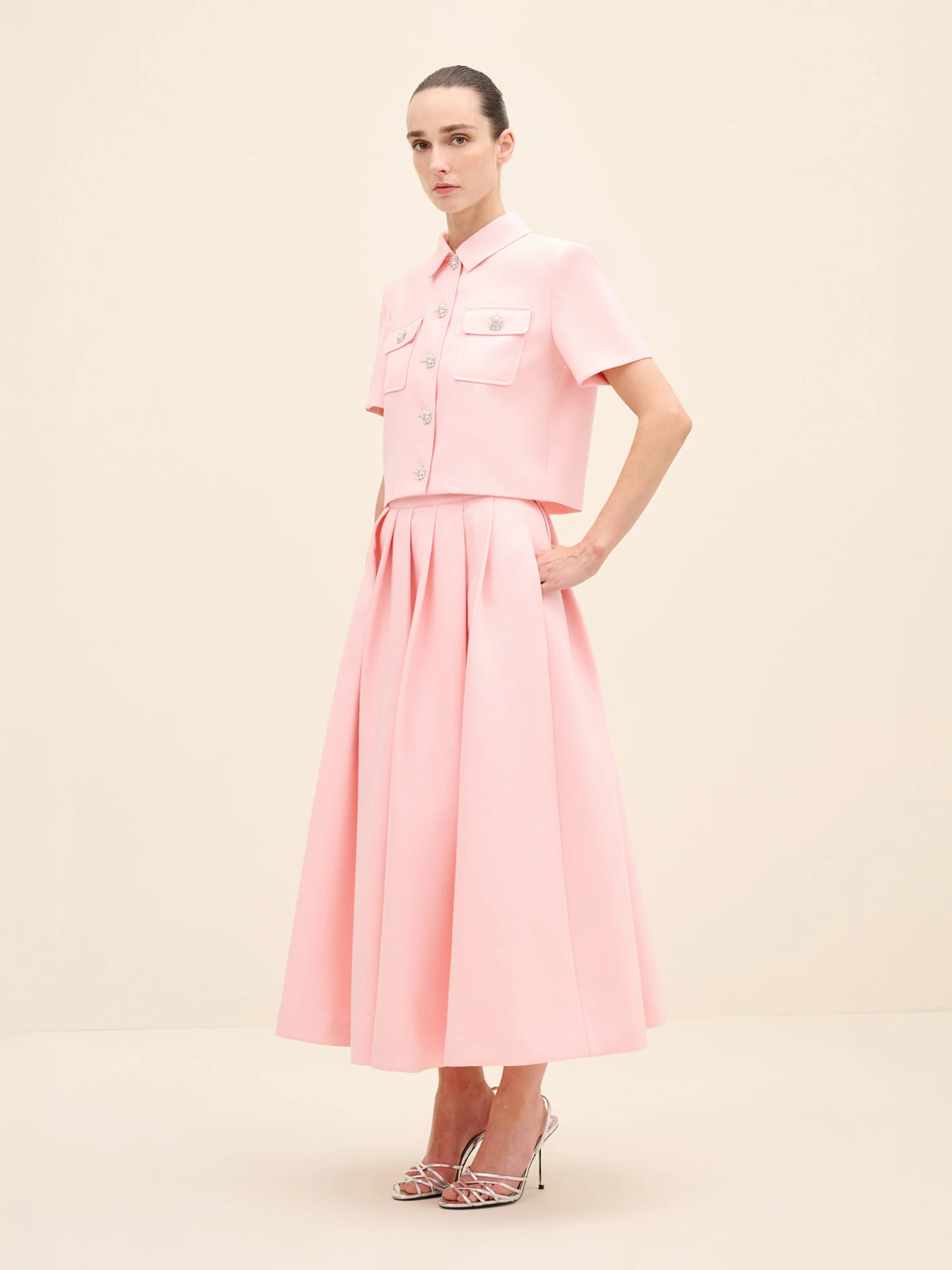 NÉAN Crystal-Button Cropped Jacket - Pink