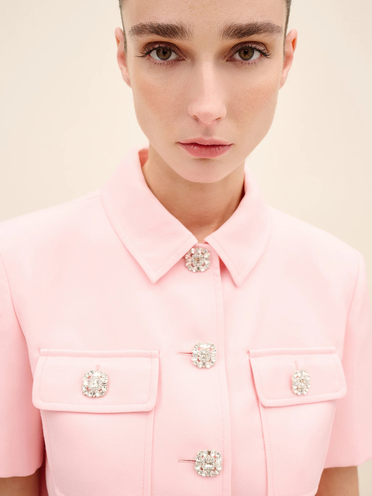 NÉAN Crystal-Button Cropped Jacket - Pink