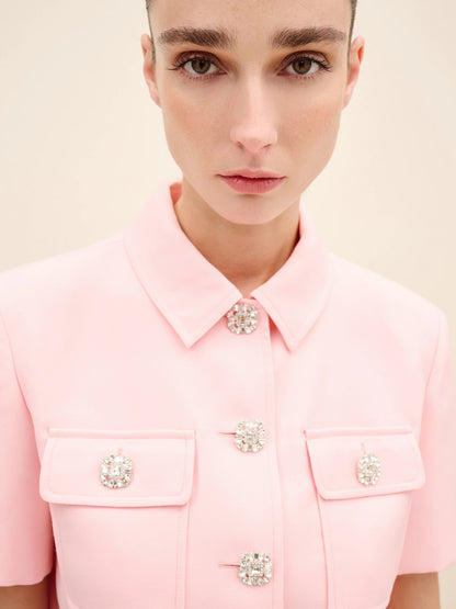 NÉAN Crystal-Button Cropped Jacket - Pink