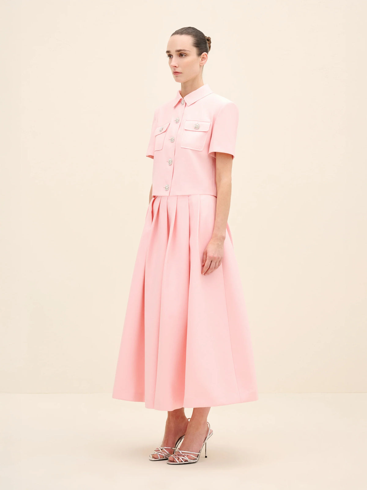 NÉAN Crystal-Button Cropped Jacket - Pink