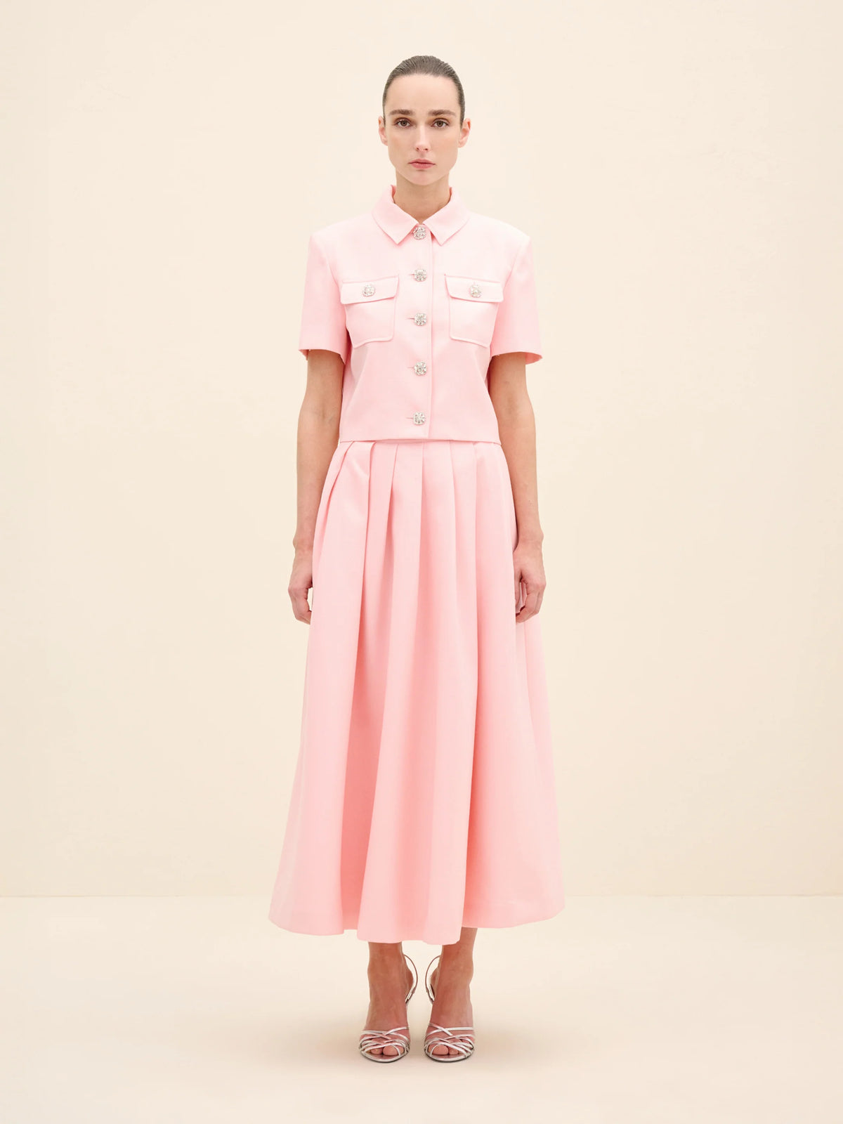 NÉAN Crystal-Button Cropped Jacket - Pink
