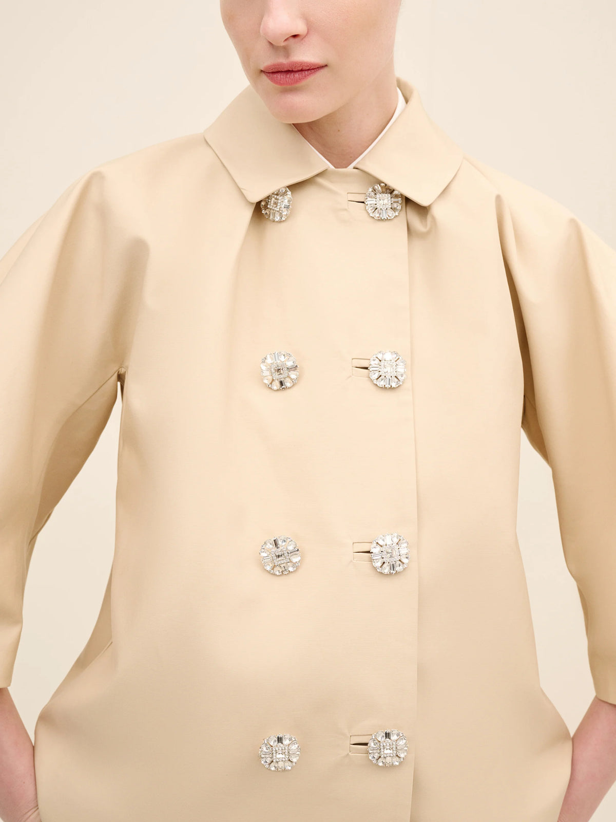 NÉAN Crystal Button Sculptural Jacket - Cream