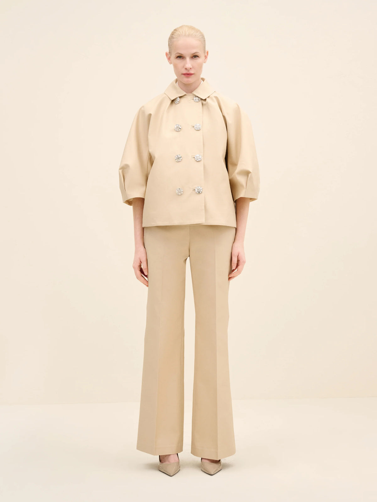 NÉAN Crystal Button Sculptural Jacket - Cream