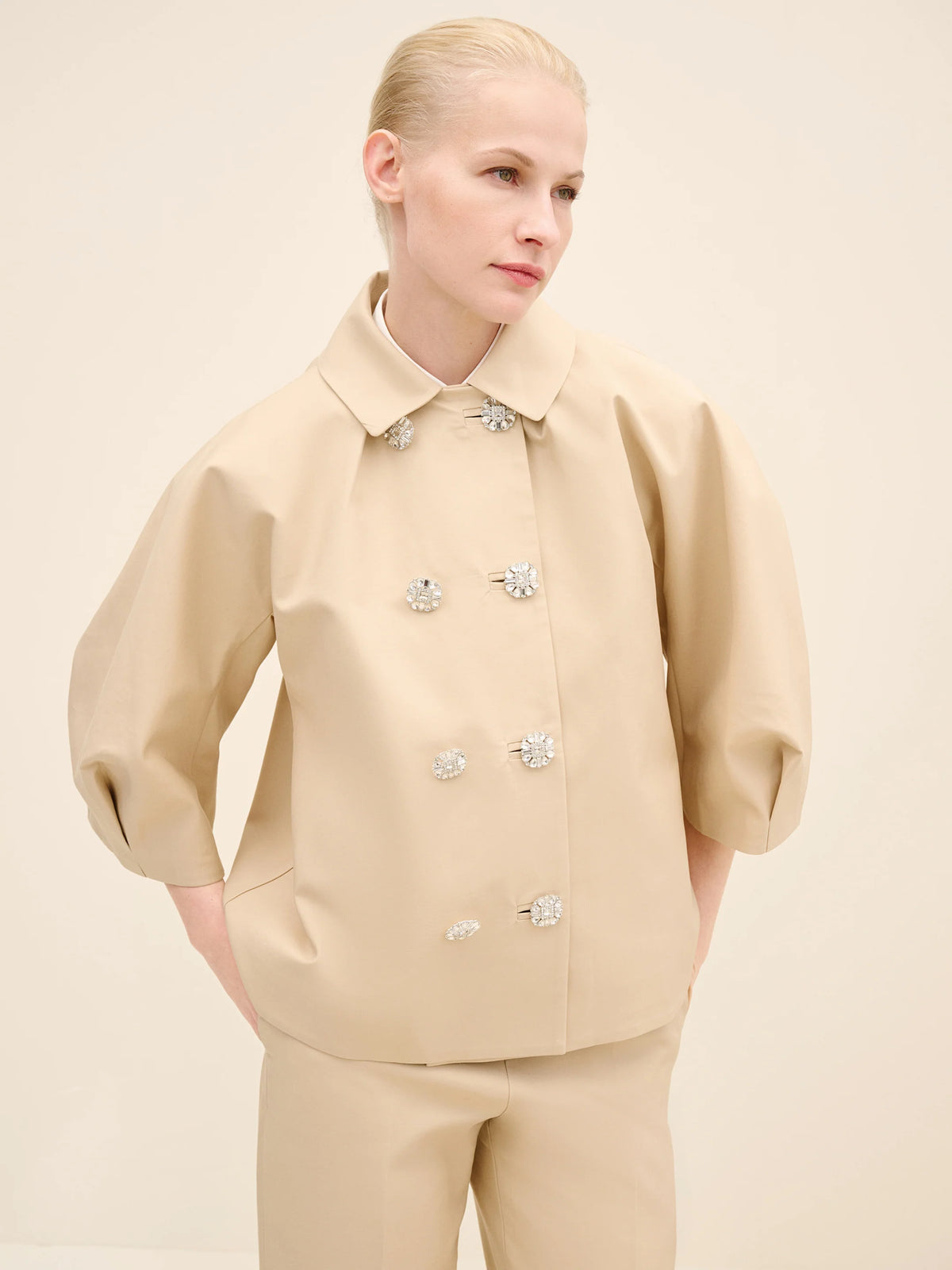 NÉAN Crystal Button Sculptural Jacket - Cream