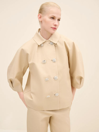 NÉAN Crystal Button Sculptural Jacket - Cream