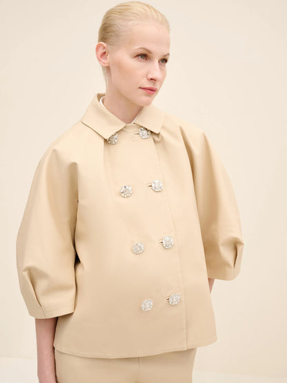 NÉAN Crystal Button Sculptural Jacket - Cream