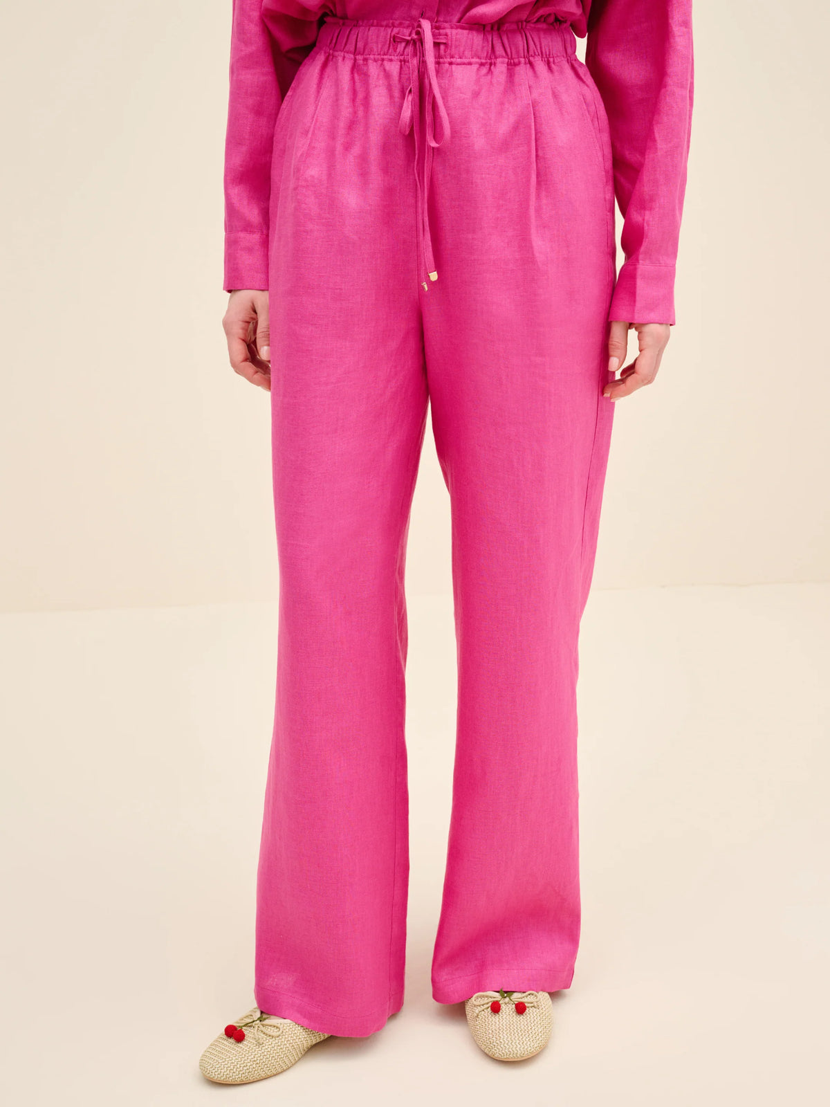 NÉAN Drawstring Linen Trousers - Fuchsia