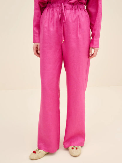 NÉAN Drawstring Linen Trousers - Fuchsia