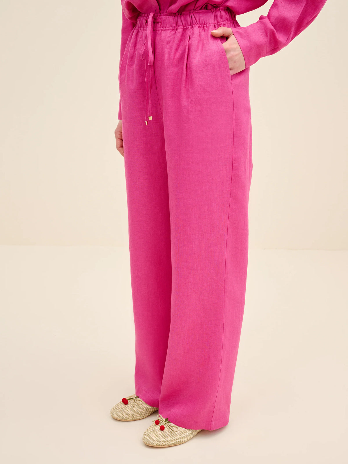 NÉAN Drawstring Linen Trousers - Fuchsia
