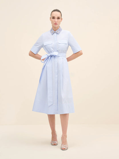 NÉAN Embellished Collar Cotton Shirt Dress - Multi Color