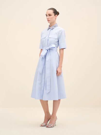 NÉAN Embellished Collar Cotton Shirt Dress - Multi Color