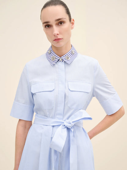 NÉAN Embellished Collar Cotton Shirt Dress - Multi Color