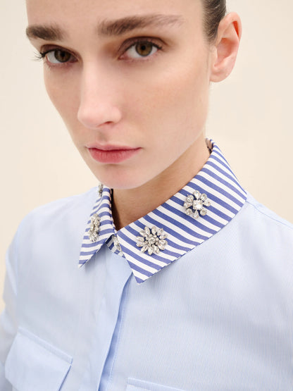 NÉAN Embellished Collar Cotton Shirt Dress - Multi Color
