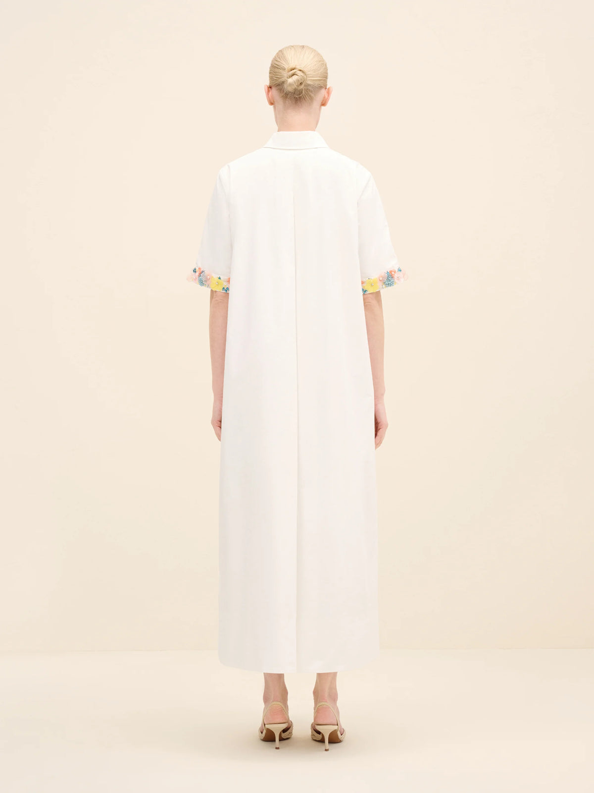 NÉAN Embellished Cuff Poplin Midi Dress - White