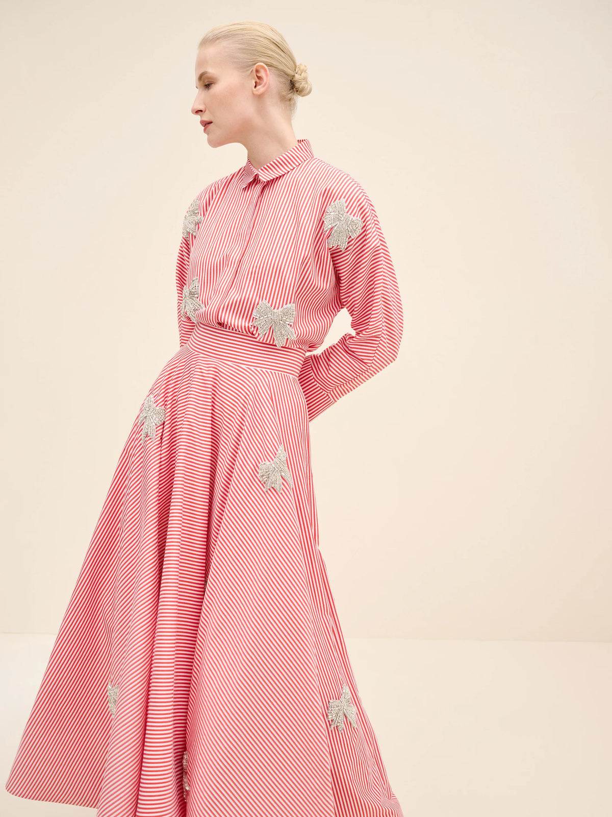 NÉAN Embellished Striped Cotton Shirt - Multi Color