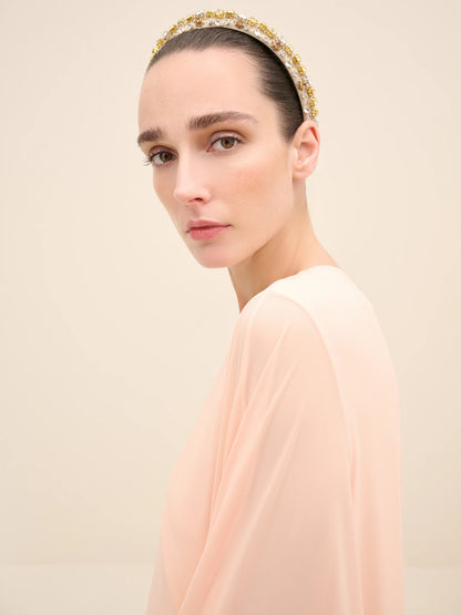 NÉAN Feather-Hem Cape Maxi Dress - Peach