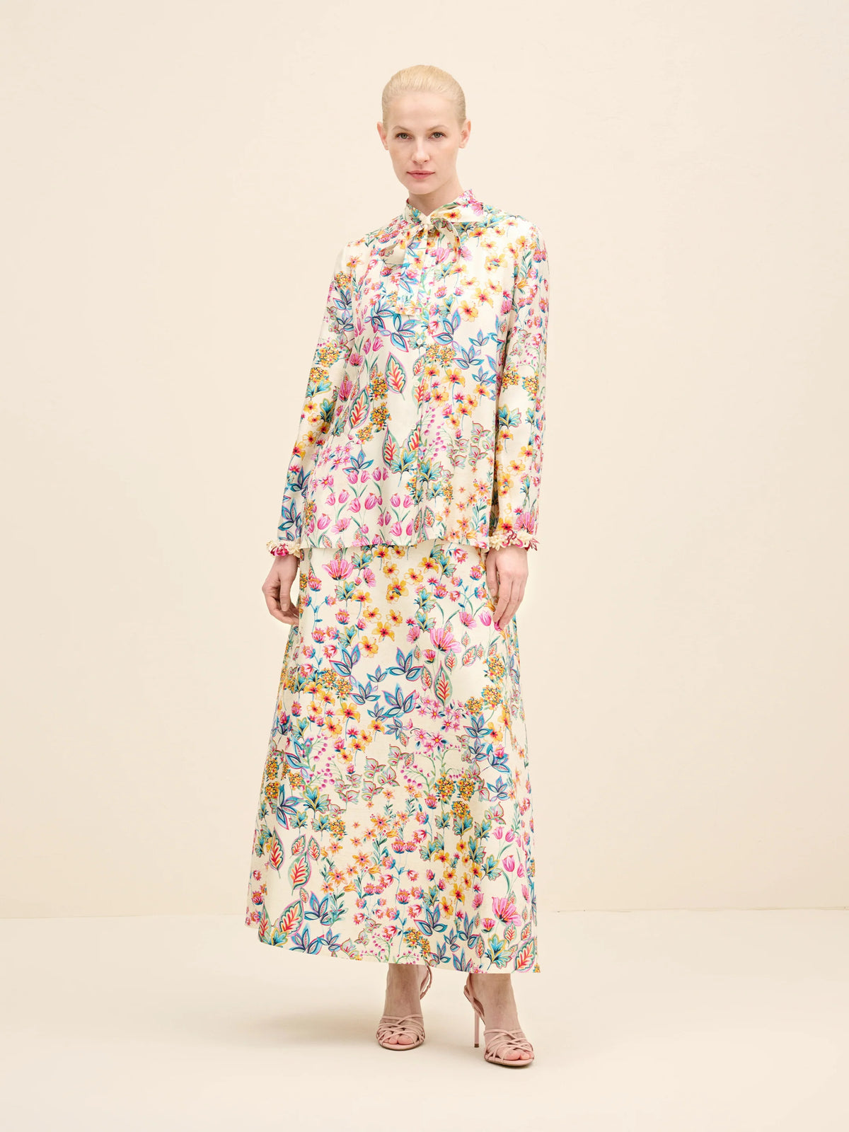 NÉAN Floral Silk Blouse - Multi Color