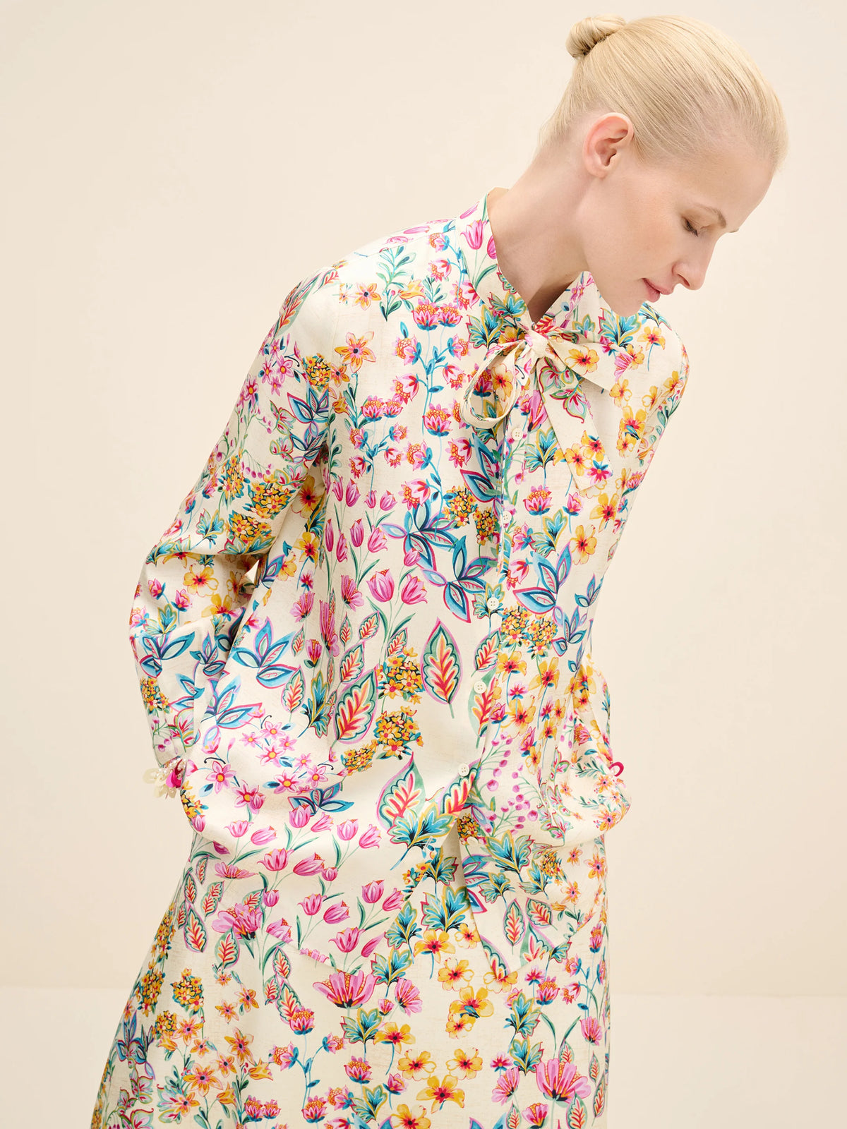 NÉAN Floral Silk Blouse - Multi Color