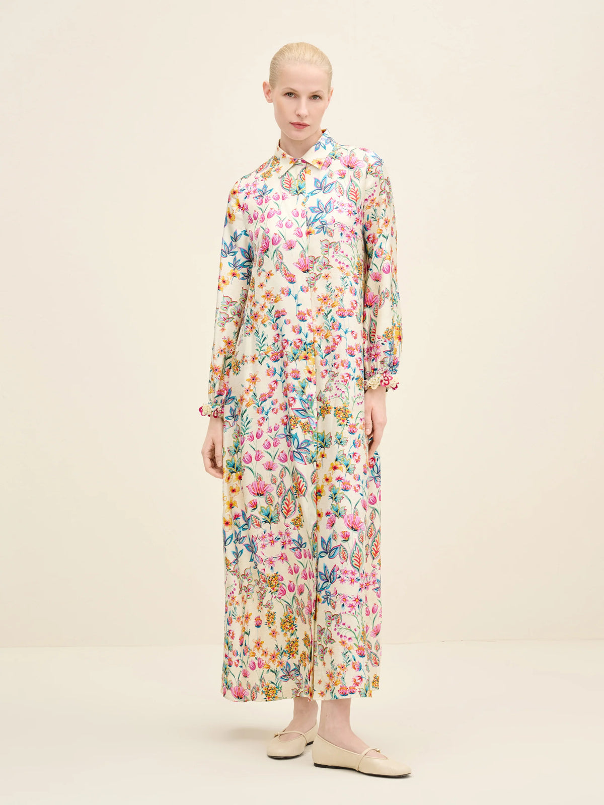 NÉAN Floral Silk Maxi Dress - Multi Color