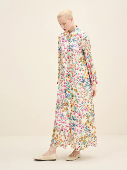NÉAN Floral Silk Maxi Dress - Multi Color