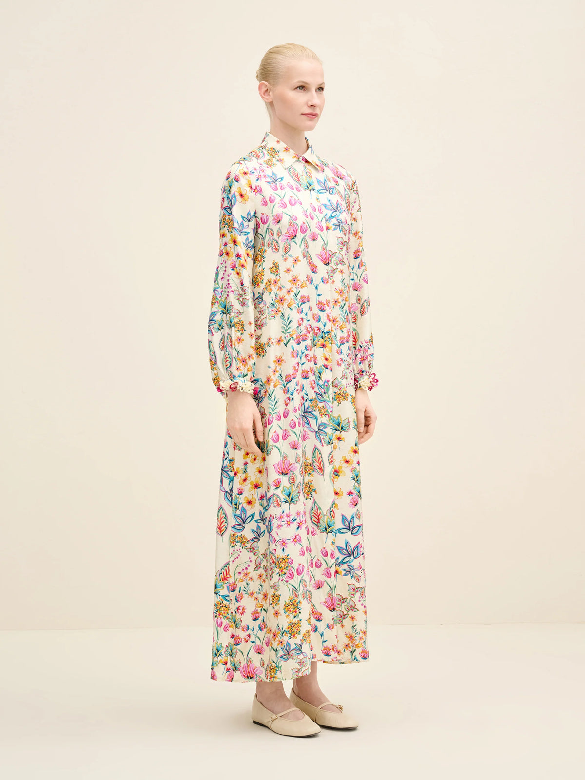 NÉAN Floral Silk Maxi Dress - Multi Color