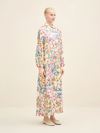 NÉAN Floral Silk Maxi Dress - Multi Color