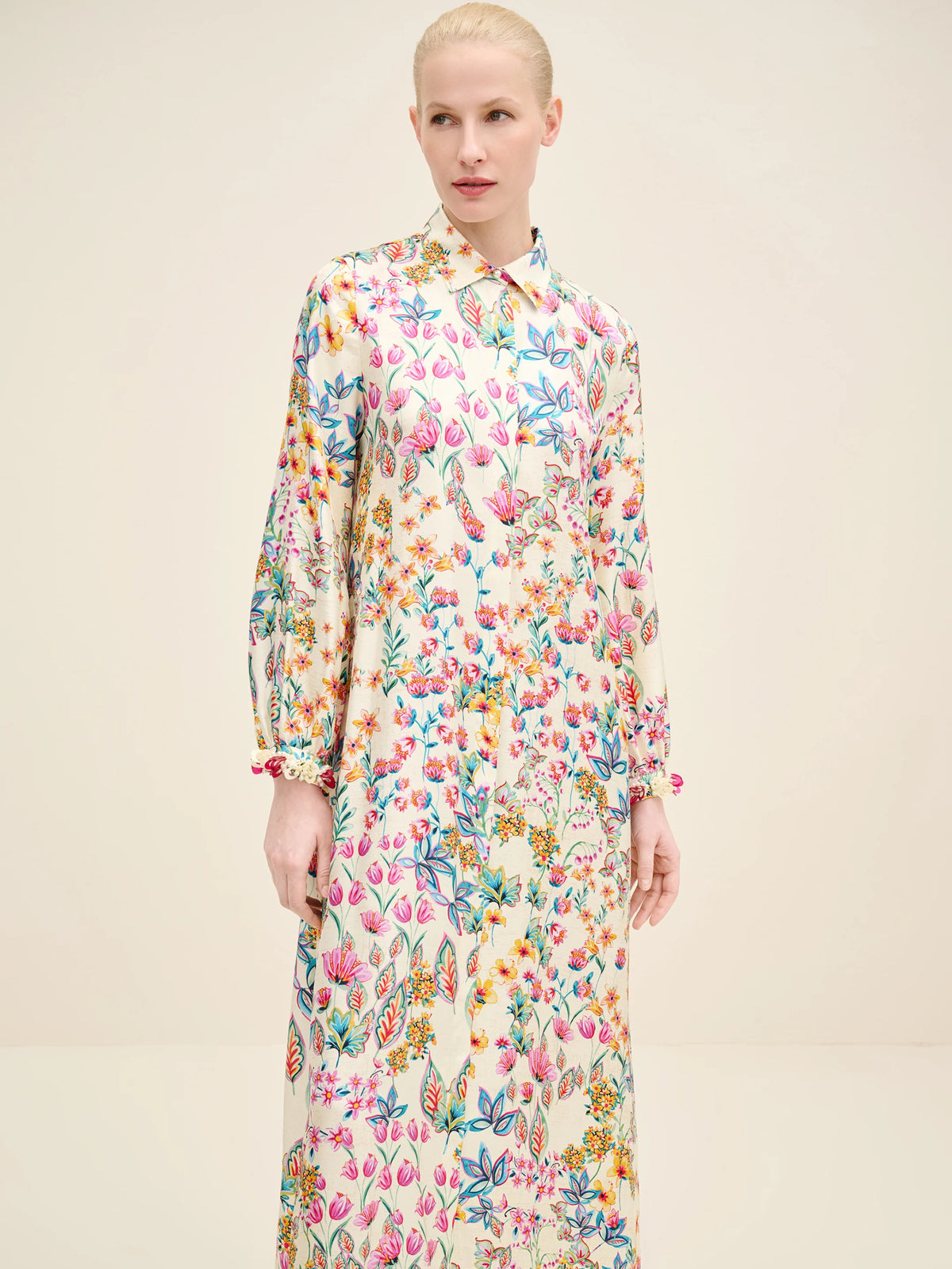 NÉAN Floral Silk Maxi Dress - Multi Color