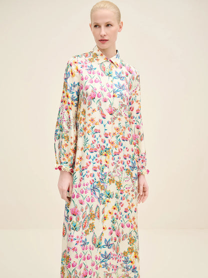 NÉAN Floral Silk Maxi Dress - Multi Color