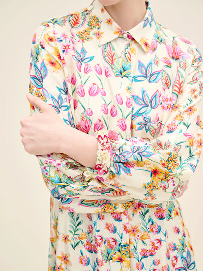 NÉAN Floral Silk Maxi Dress - Multi Color