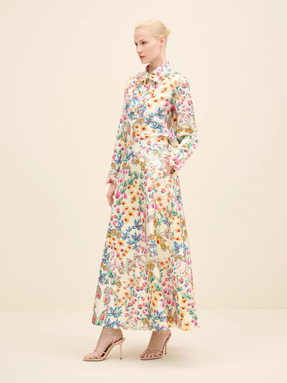 NÉAN Floral Silk Midi Skirt - Multi Color