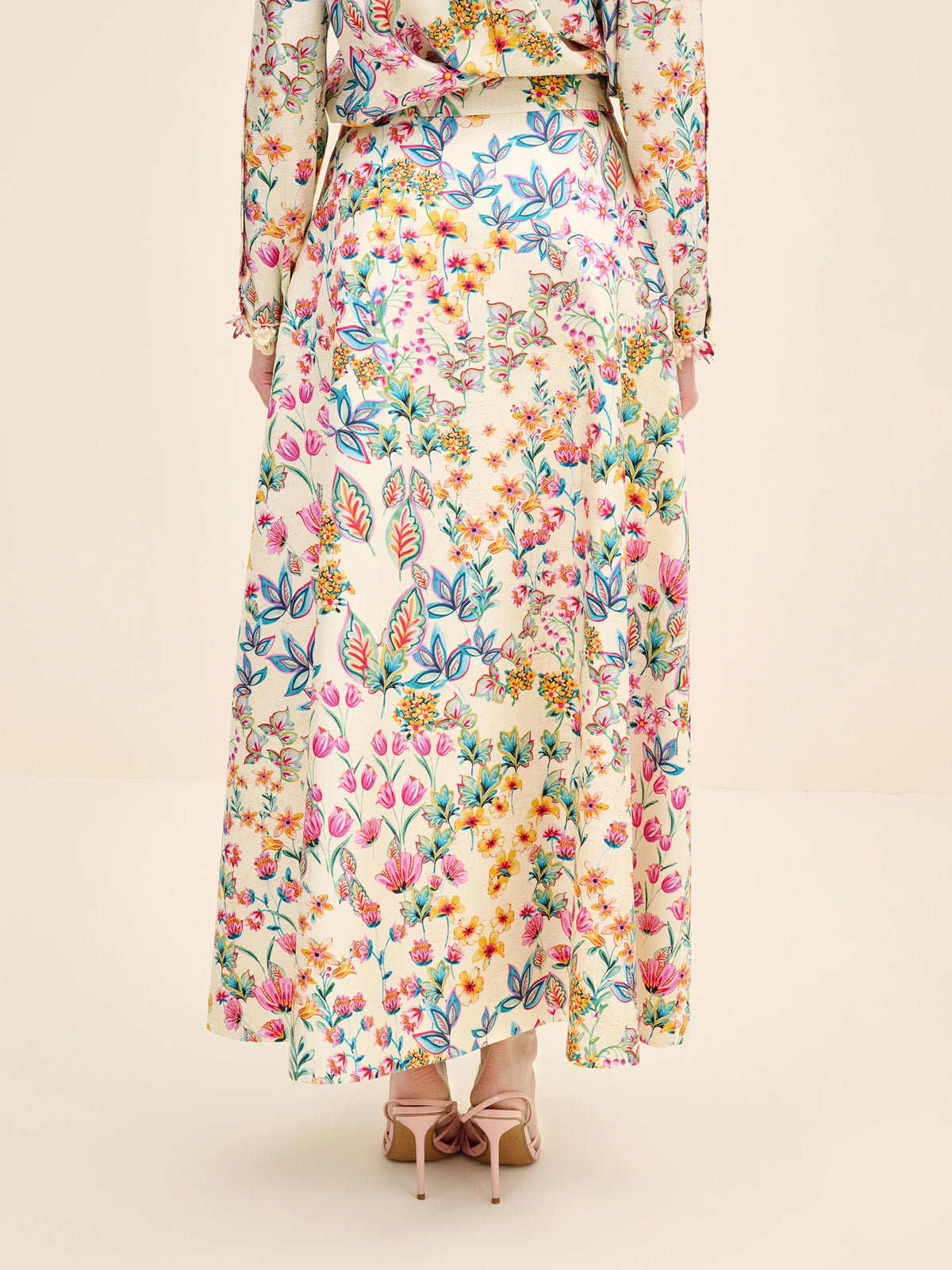 NÉAN Floral Silk Midi Skirt - Multi Color