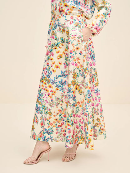 NÉAN Floral Silk Midi Skirt - Multi Color