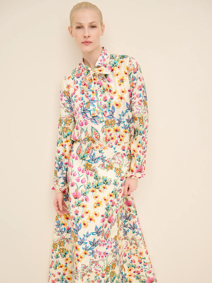 NÉAN Floral Silk Midi Skirt - Multi Color