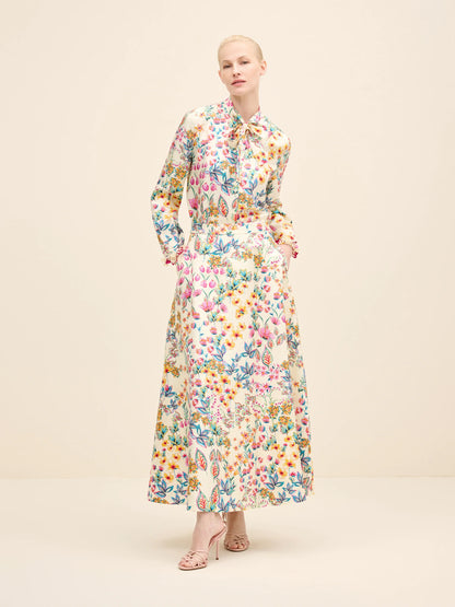NÉAN Floral Silk Midi Skirt - Multi Color