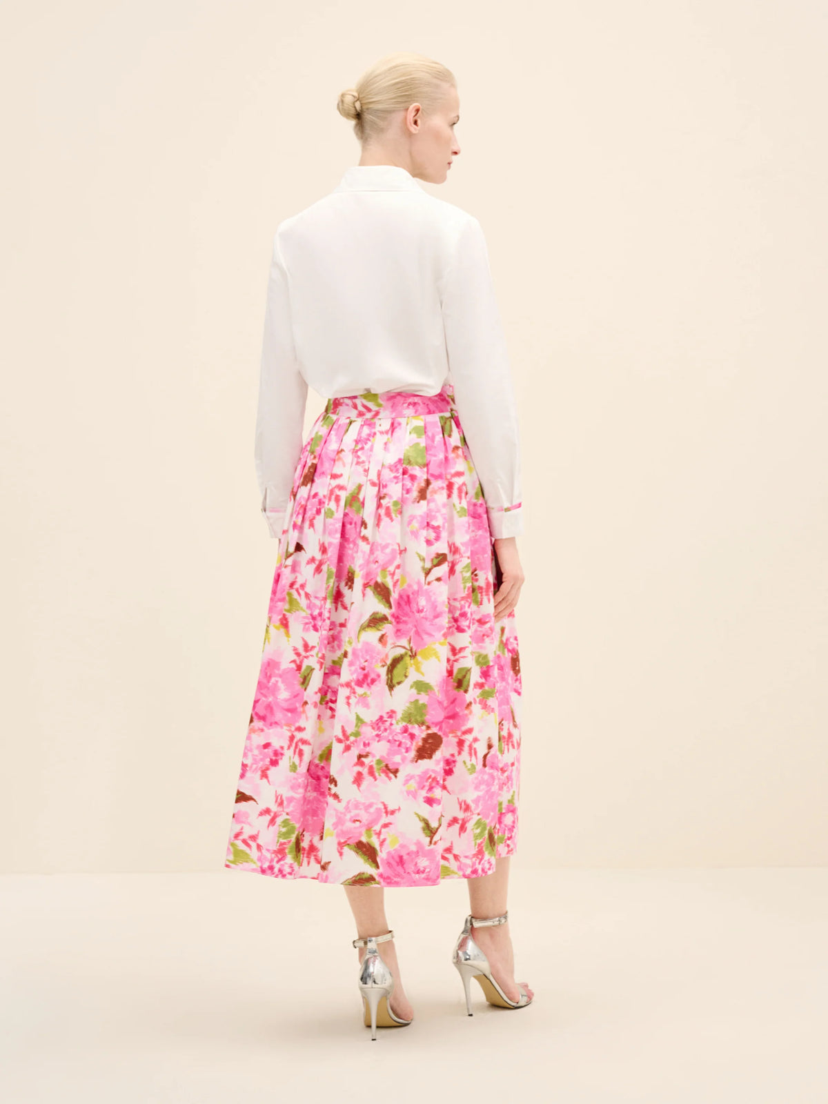 NÉAN High-Rise Pleated Printed Poplin Midi Skirt - Multi Color