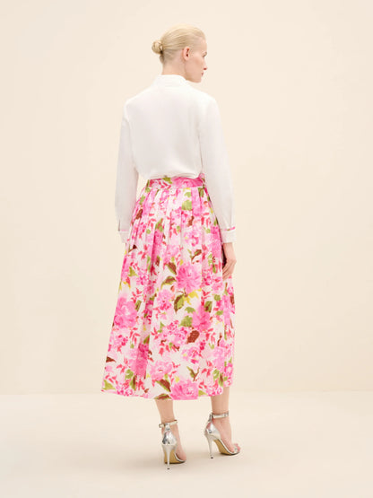 NÉAN High-Rise Pleated Printed Poplin Midi Skirt - Multi Color