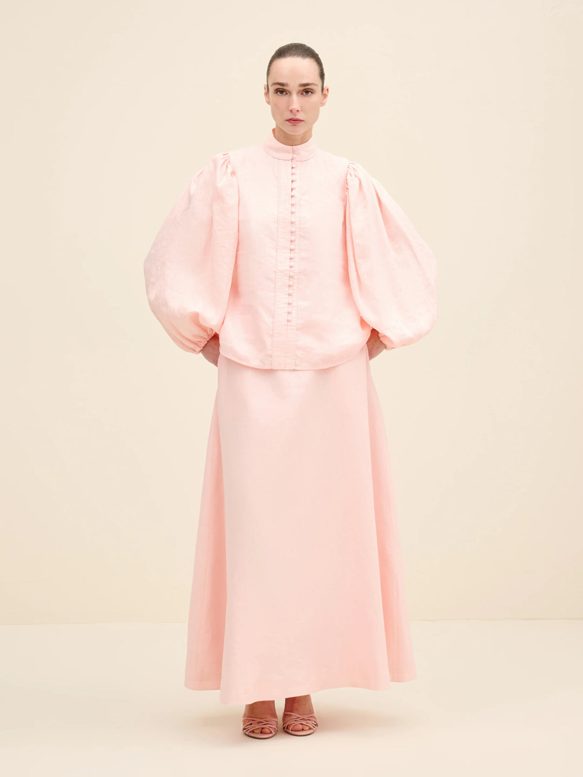 NÉAN Linen Buttoned Blouse - Light Pink