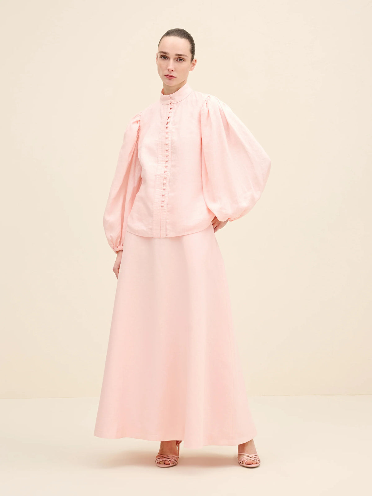 NÉAN Linen Buttoned Blouse - Light Pink