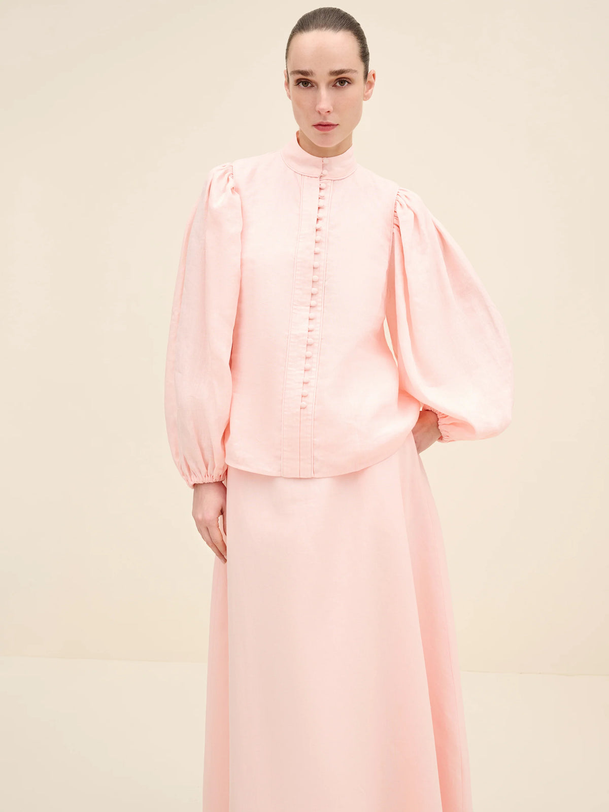 NÉAN Linen Buttoned Blouse - Light Pink